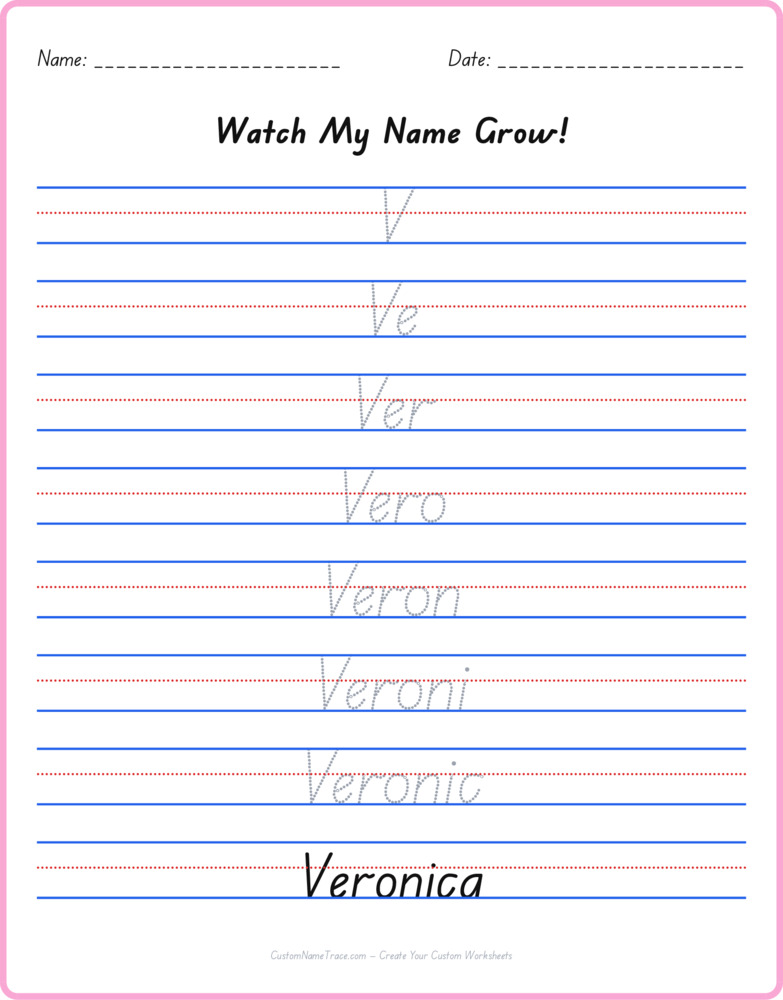 Free Veronica custom name tracing - pyramid free worksheet
