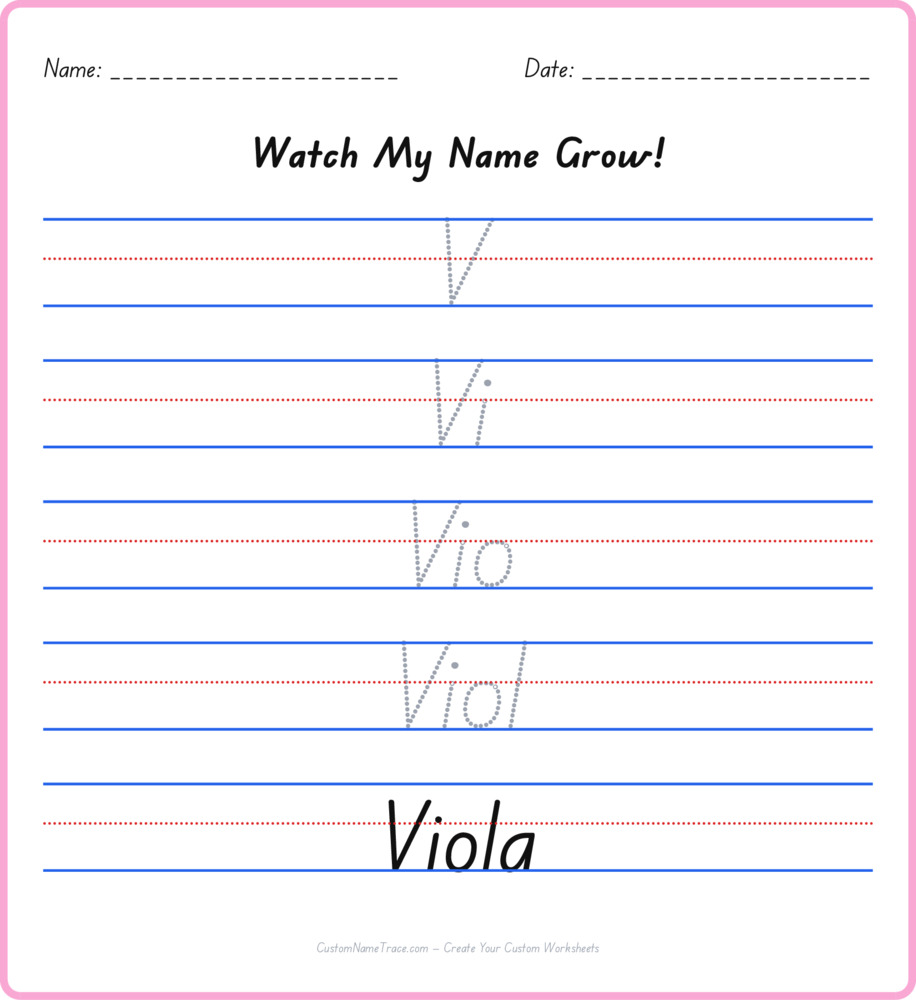 Free Viola custom name tracing - pyramid free worksheet