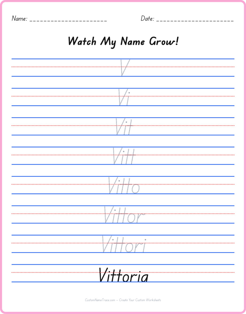 Free Vittoria custom name tracing - pyramid free worksheet