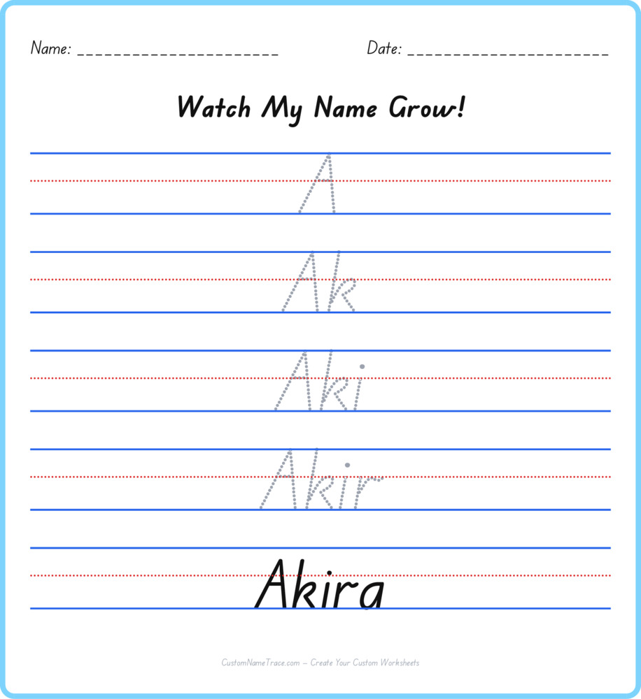 Free Akira custom name tracing - pyramid free worksheet