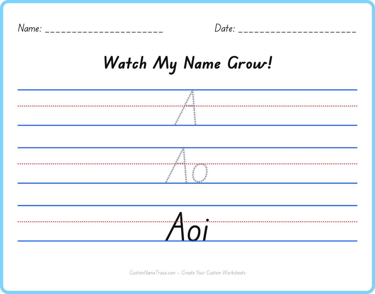 Free Aoi custom name tracing - pyramid free worksheet