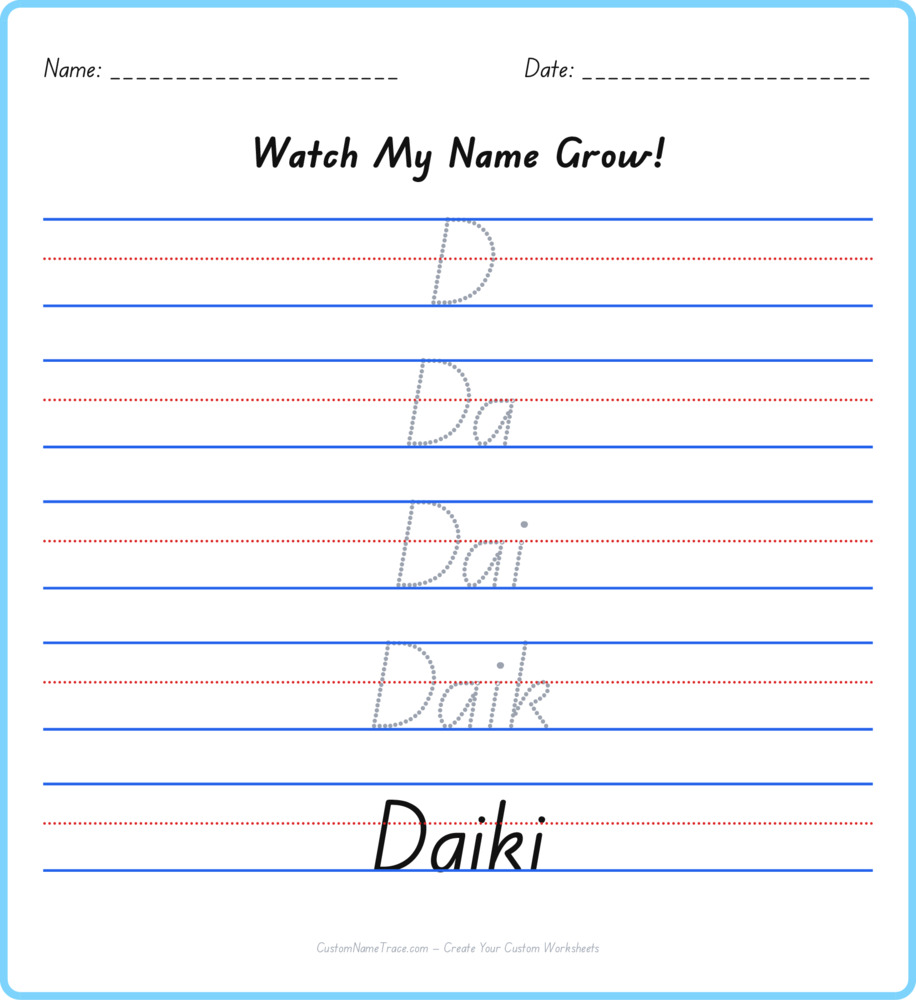 Free Daiki custom name tracing - pyramid free worksheet