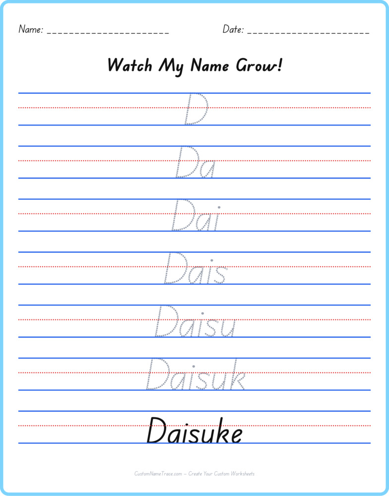 Free Daisuke custom name tracing - pyramid free worksheet