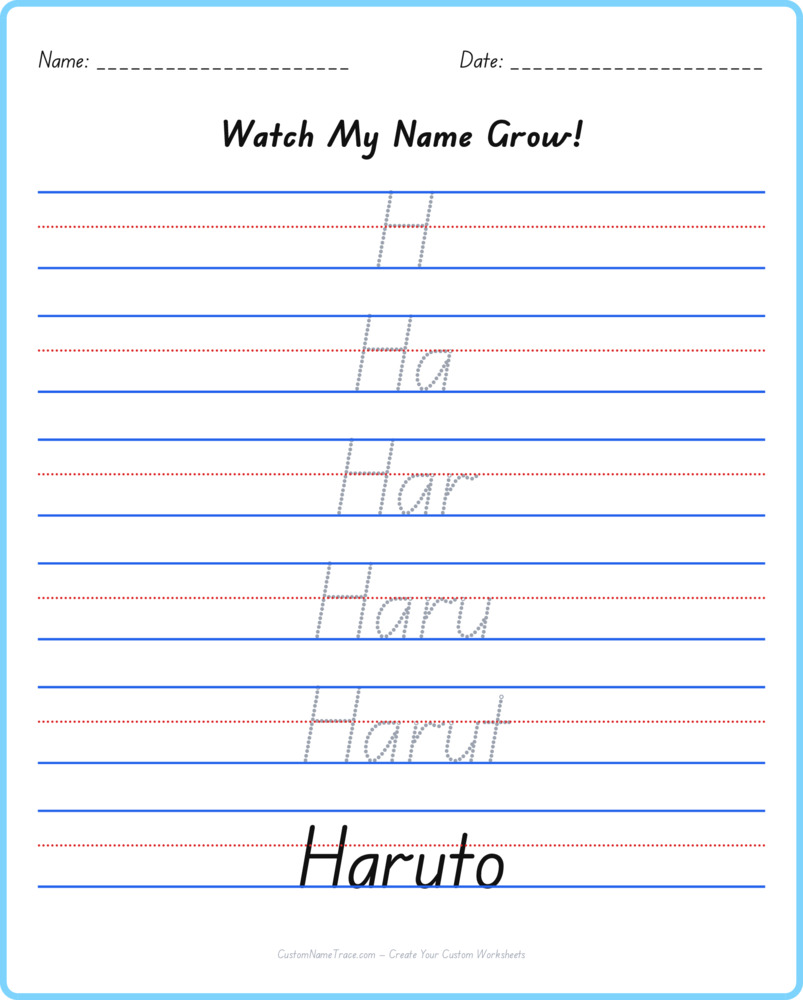 Free Haruto custom name tracing - pyramid free worksheet