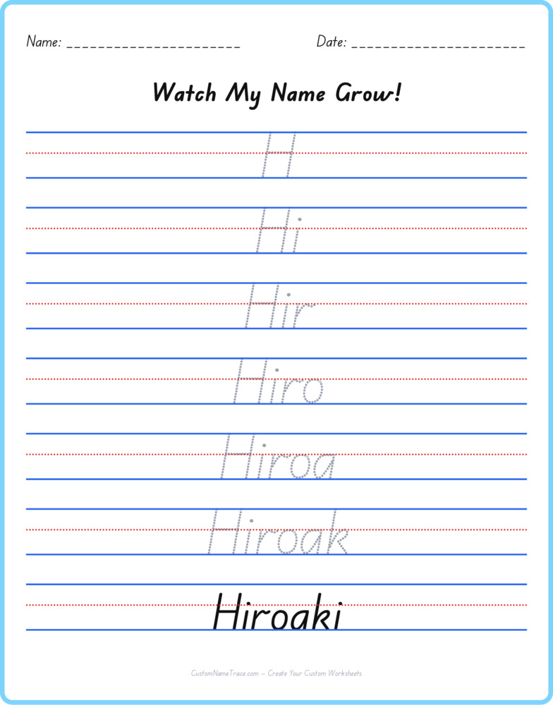 Free Hiroaki custom name tracing - pyramid free worksheet
