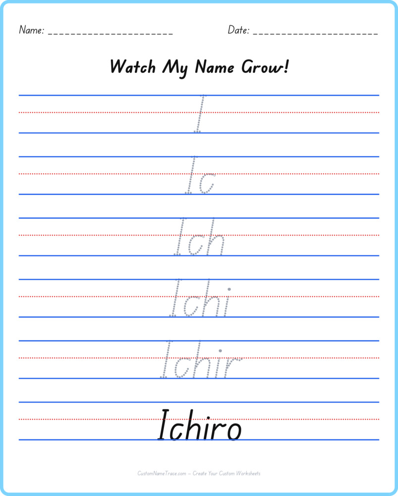 Free Ichiro custom name tracing - pyramid free worksheet