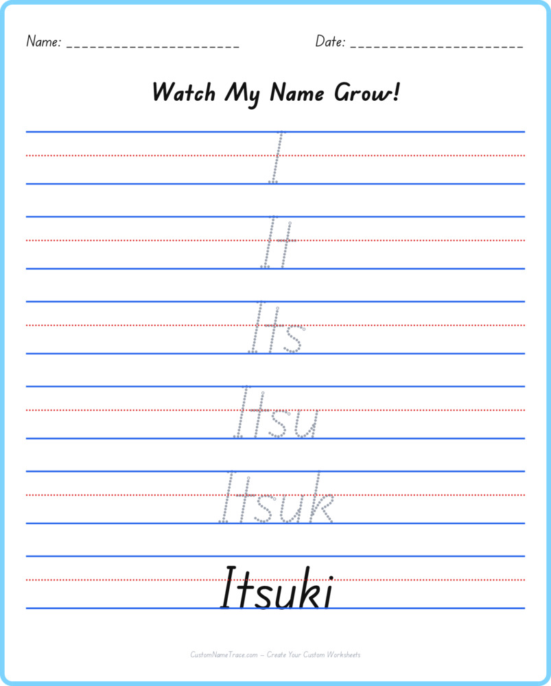 Free Itsuki custom name tracing - pyramid free worksheet