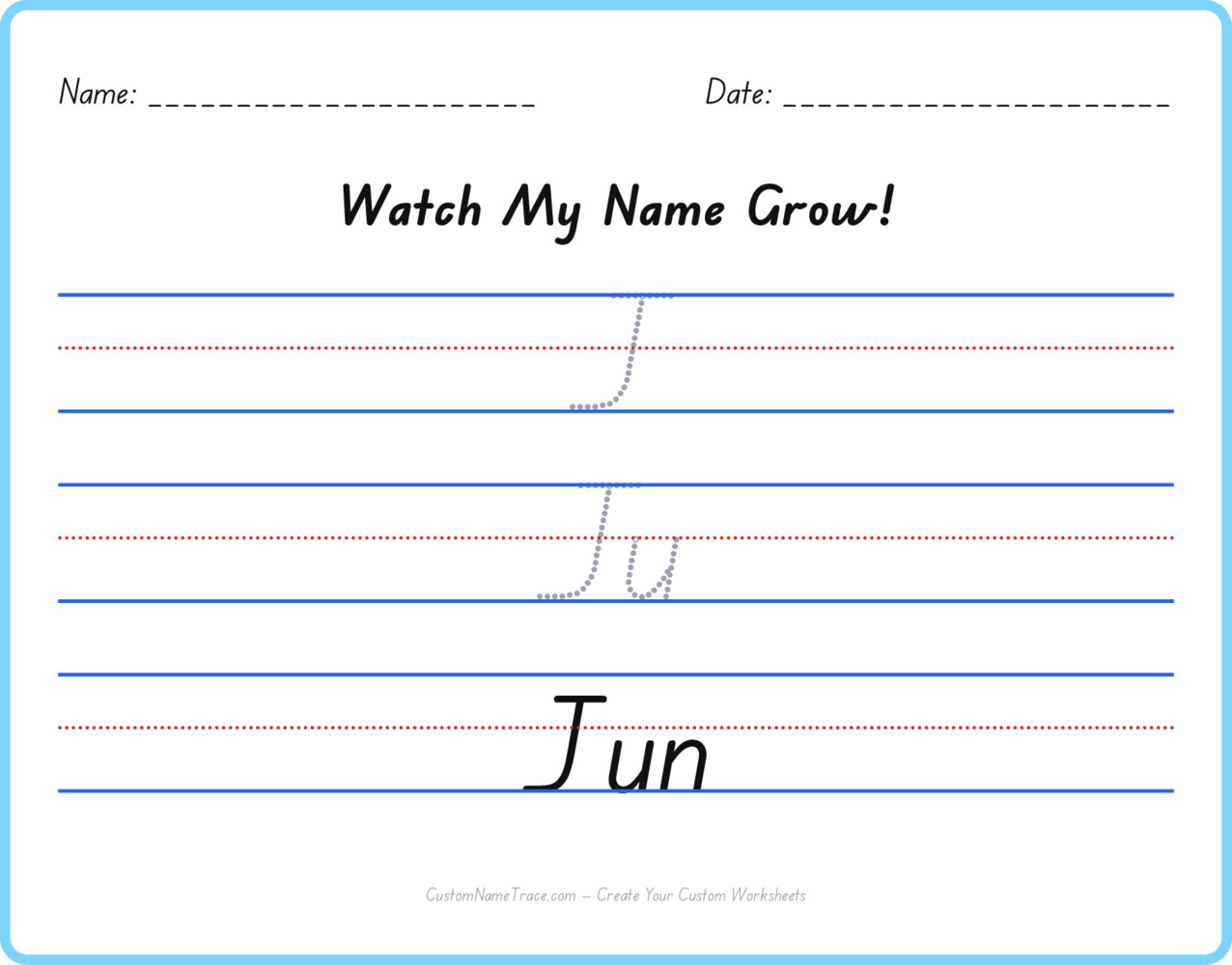 Free Jun custom name tracing - pyramid free worksheet