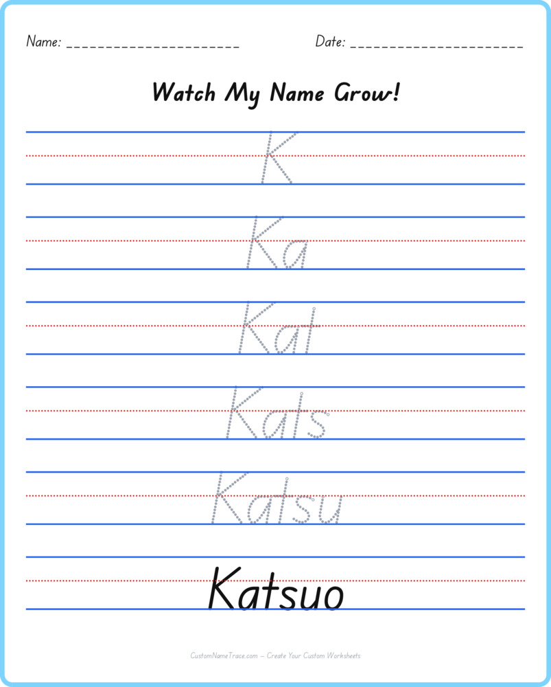 Free Katsuo custom name tracing - pyramid free worksheet
