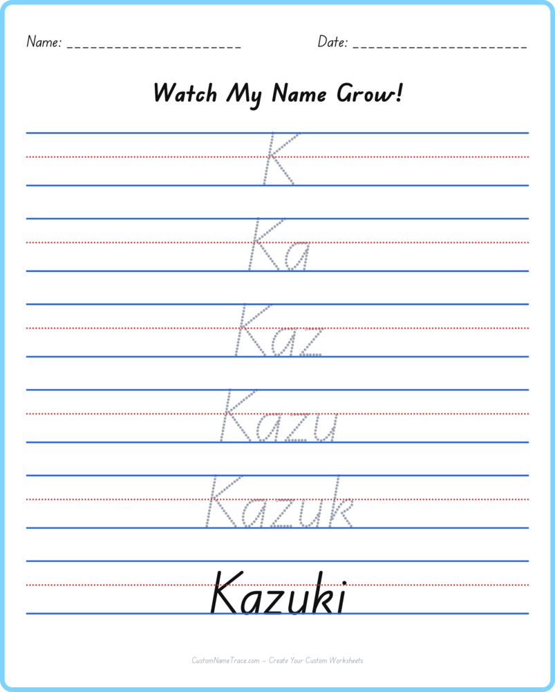 Free Kazuki custom name tracing - pyramid free worksheet
