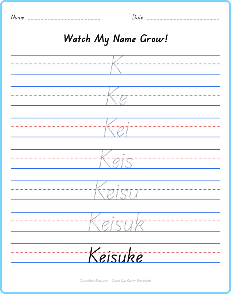 Free Keisuke custom name tracing - pyramid free worksheet