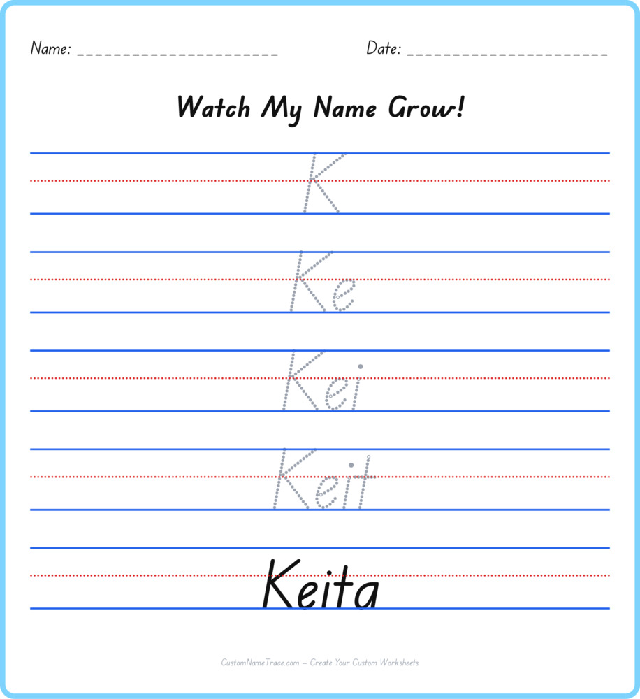 Free Keita custom name tracing - pyramid free worksheet