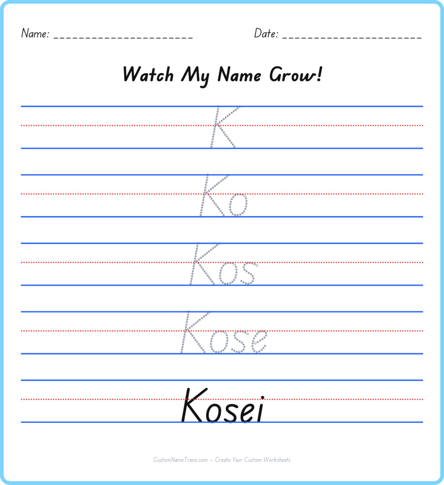 Free Kosei custom name tracing - pyramid free worksheet
