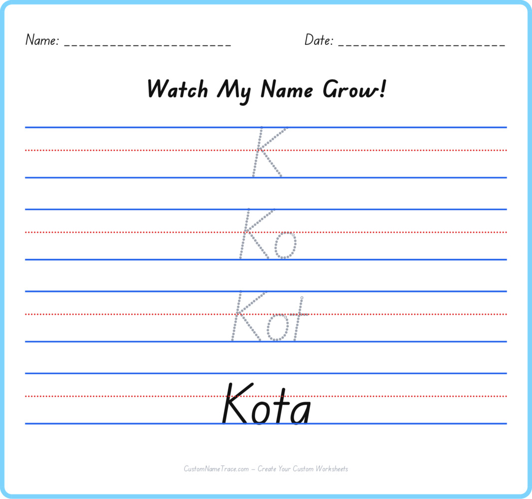 Free Kota custom name tracing - pyramid free worksheet