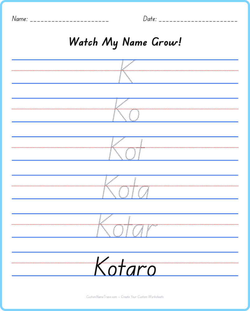 Free Kotaro custom name tracing - pyramid free worksheet