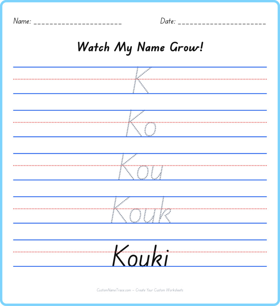 Free Kouki custom name tracing - pyramid free worksheet