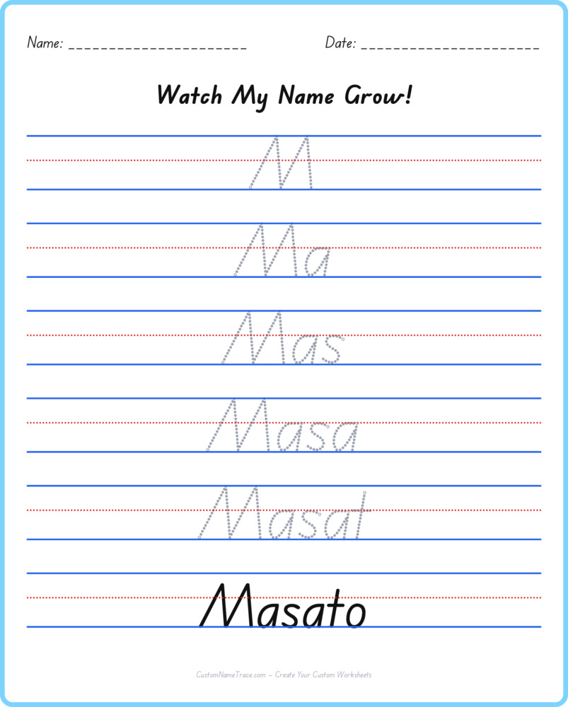 Free Masato custom name tracing - pyramid free worksheet