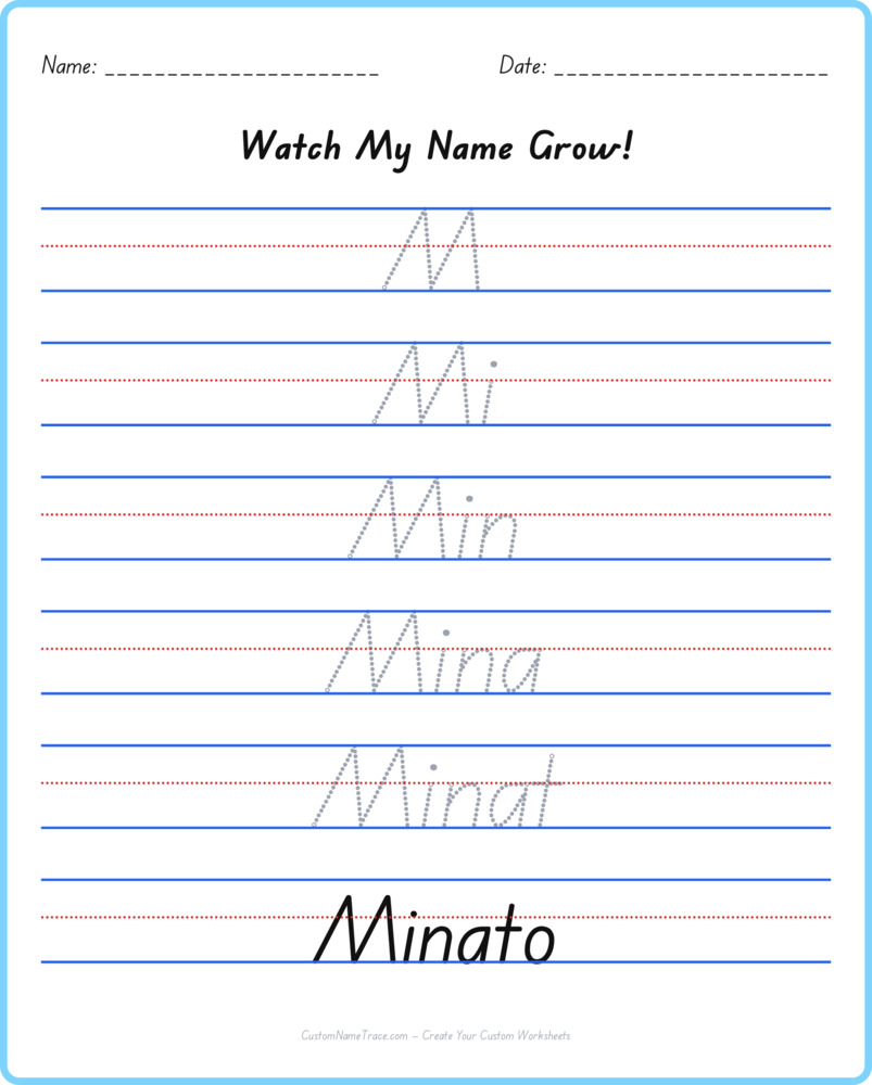 Free Minato custom name tracing - pyramid free worksheet