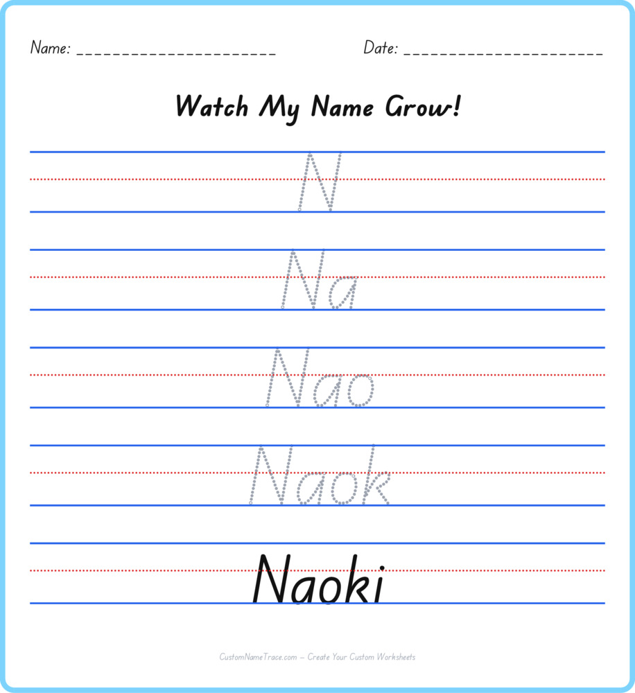 Free Naoki custom name tracing - pyramid free worksheet
