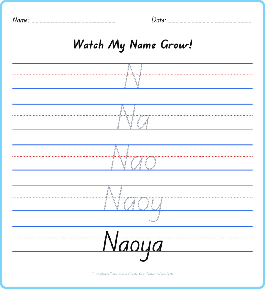 Free Naoya custom name tracing - pyramid free worksheet