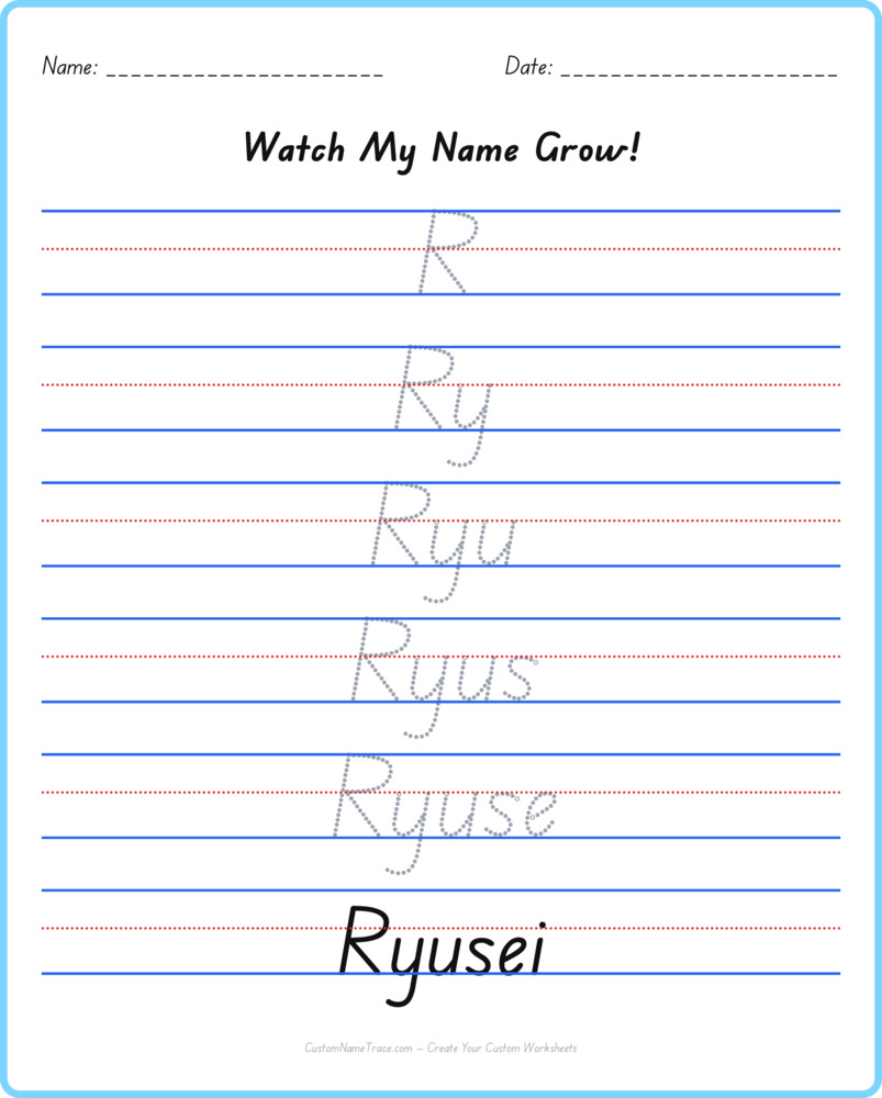 Free Ryusei custom name tracing - pyramid free worksheet