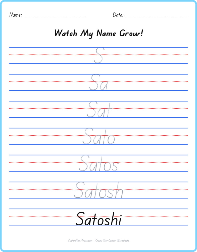 Free Satoshi custom name tracing - pyramid free worksheet