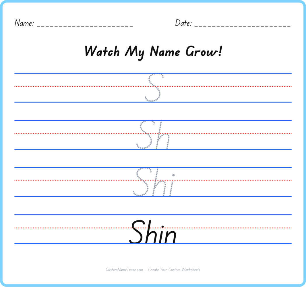 Free Shin custom name tracing - pyramid free worksheet