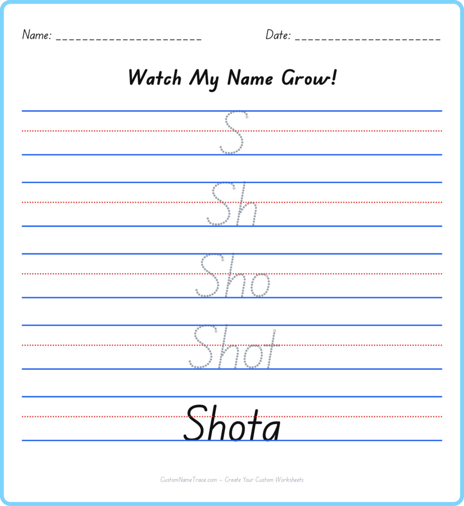 Free Shota custom name tracing - pyramid free worksheet