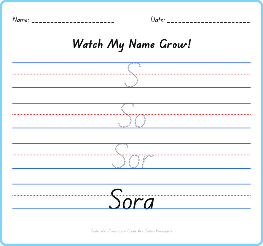 Free Sora custom name tracing - pyramid free worksheet