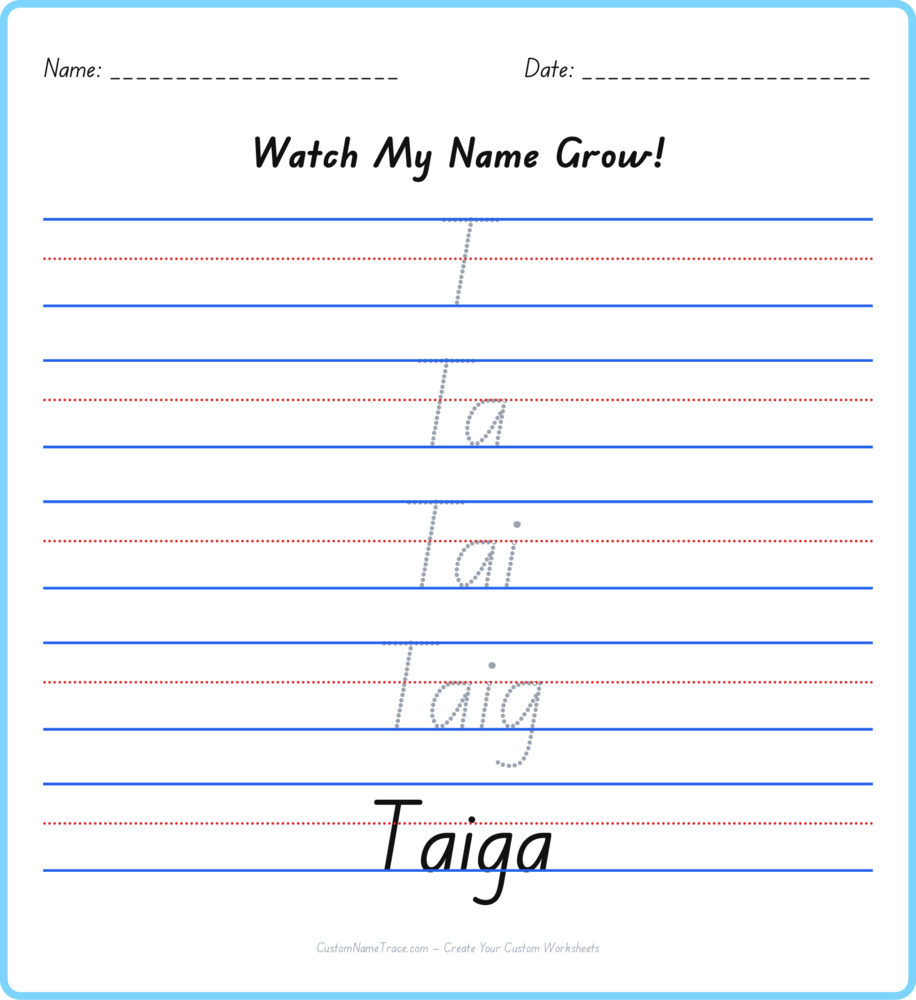 Free Taiga custom name tracing - pyramid free worksheet
