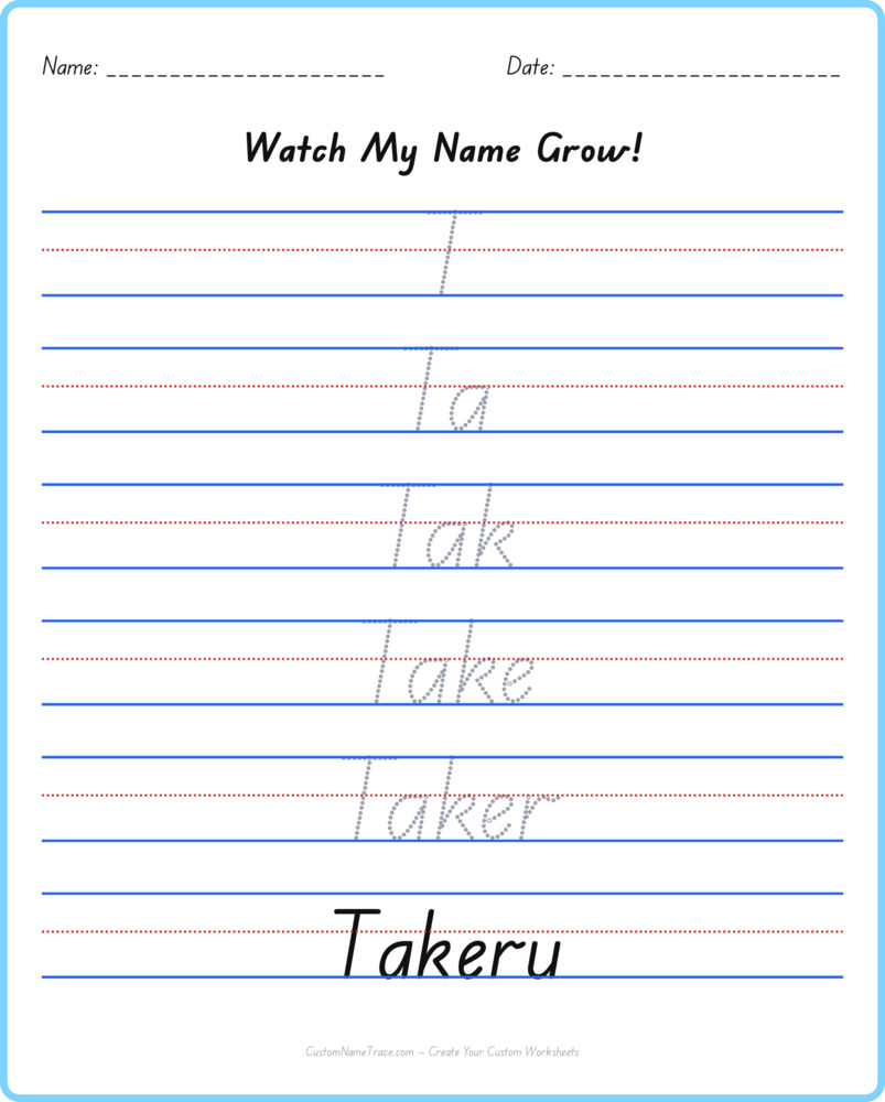 Free Takeru custom name tracing - pyramid free worksheet