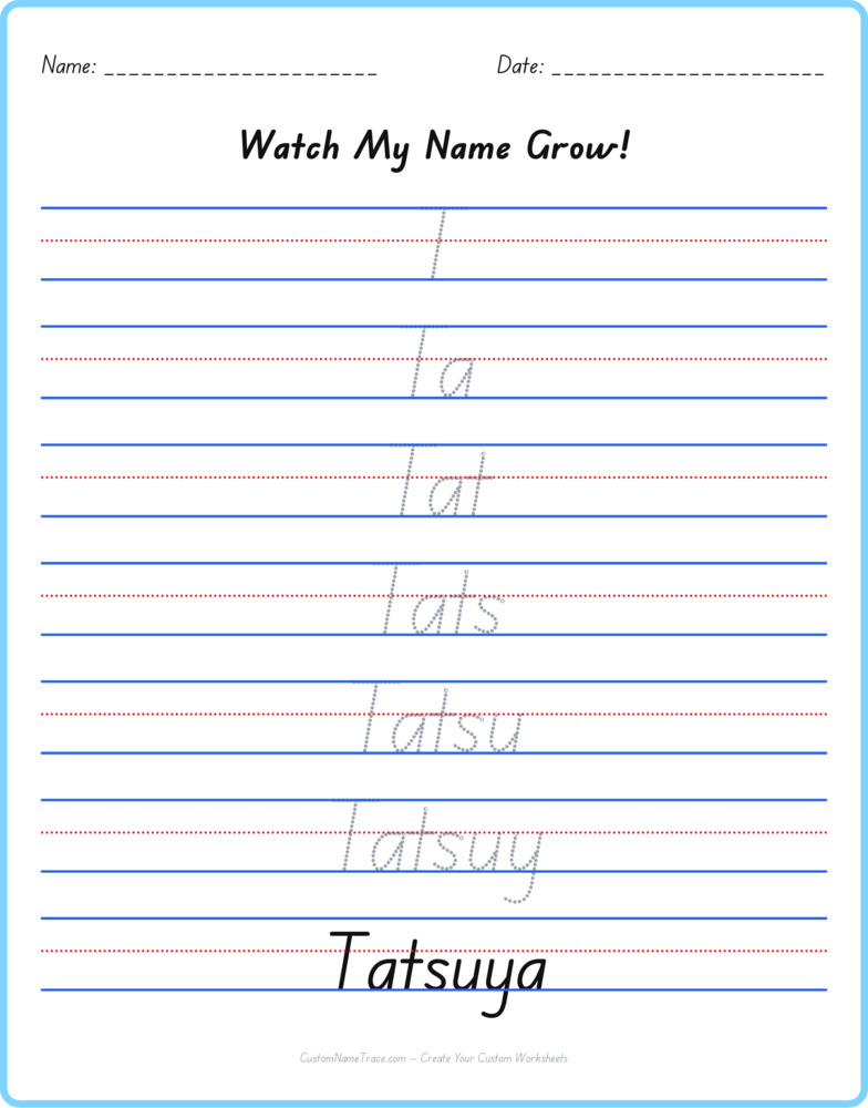 Free Tatsuya custom name tracing - pyramid free worksheet