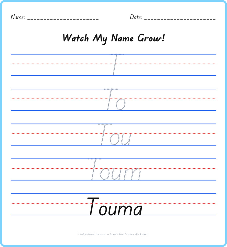 Free Touma custom name tracing - pyramid free worksheet