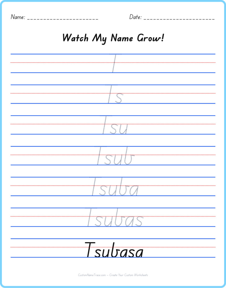 Free Tsubasa custom name tracing - pyramid free worksheet