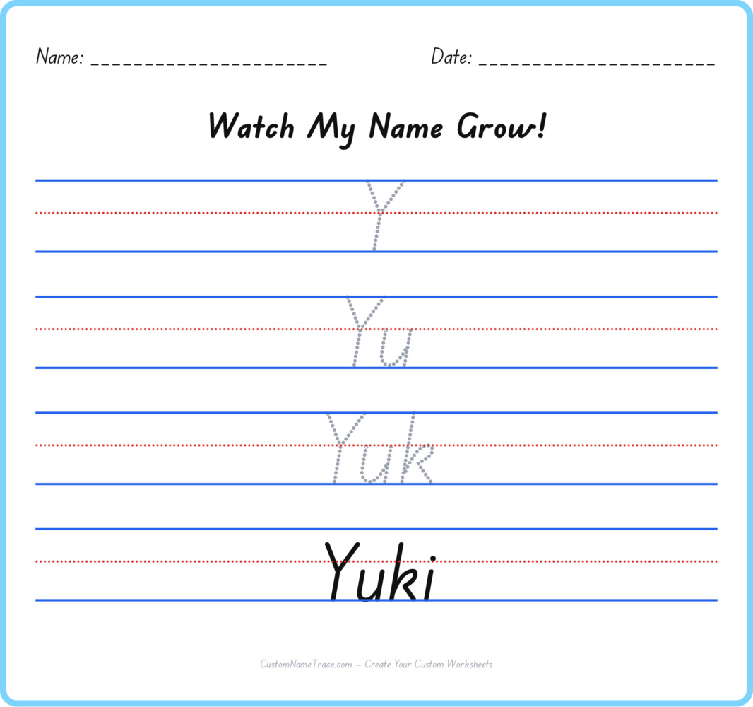 Free Yuki custom name tracing - pyramid free worksheet