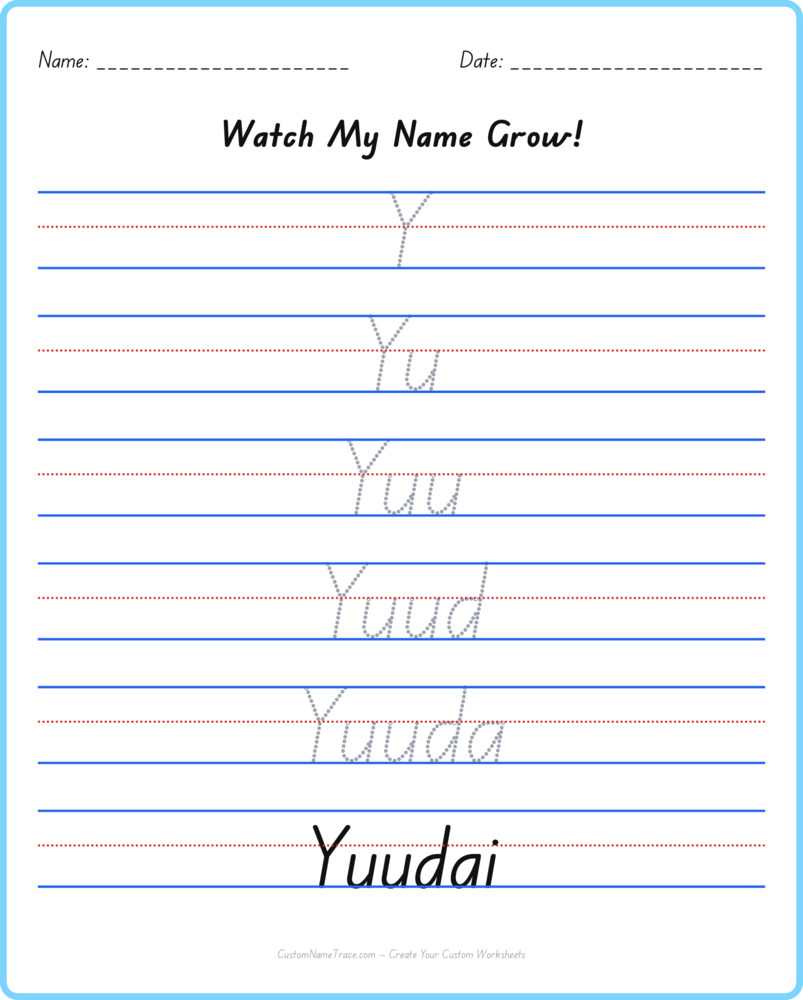 Free Yuudai custom name tracing - pyramid free worksheet