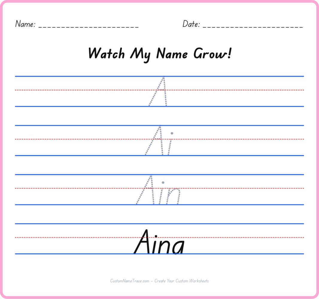 Free Aina custom name tracing - pyramid free worksheet