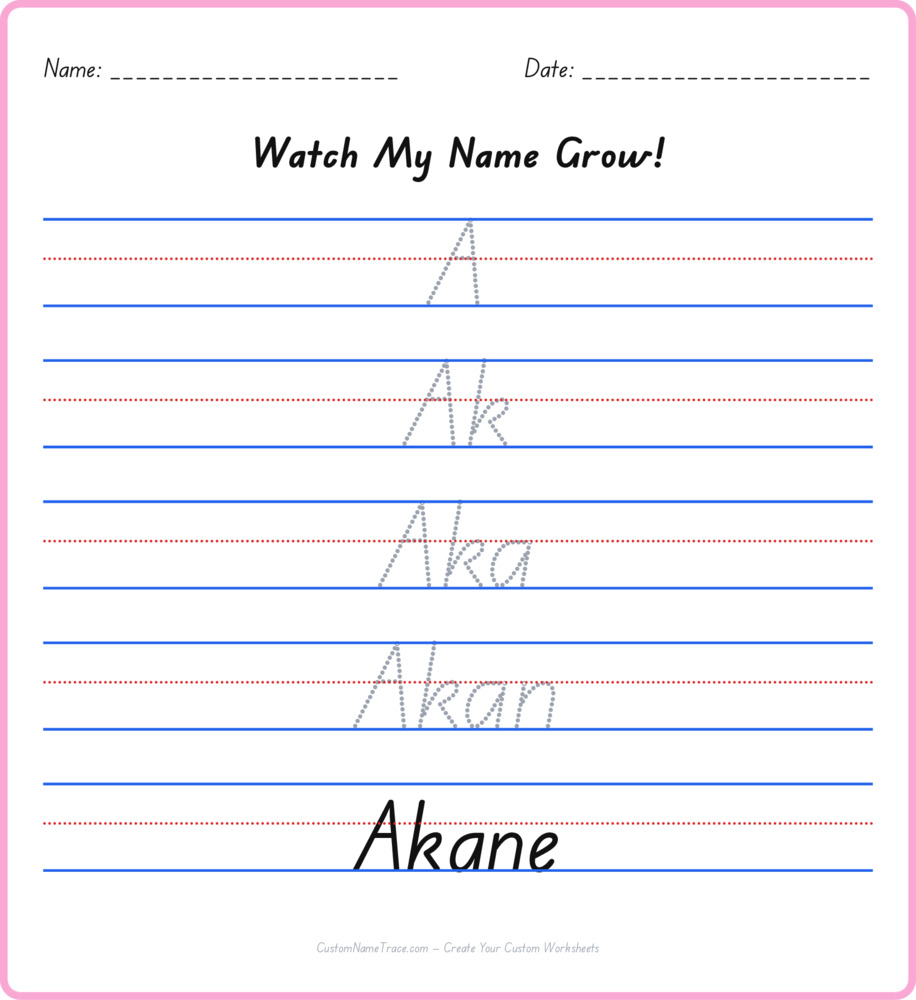 Free Akane custom name tracing - pyramid free worksheet