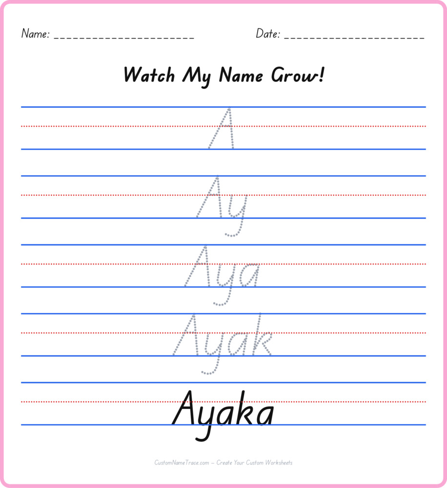 Free Ayaka custom name tracing - pyramid free worksheet