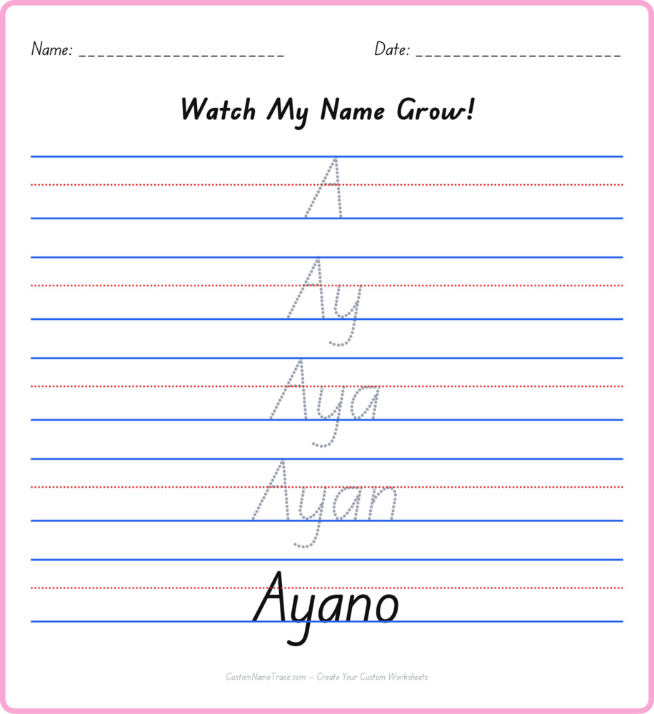 Free Ayano custom name tracing - pyramid free worksheet