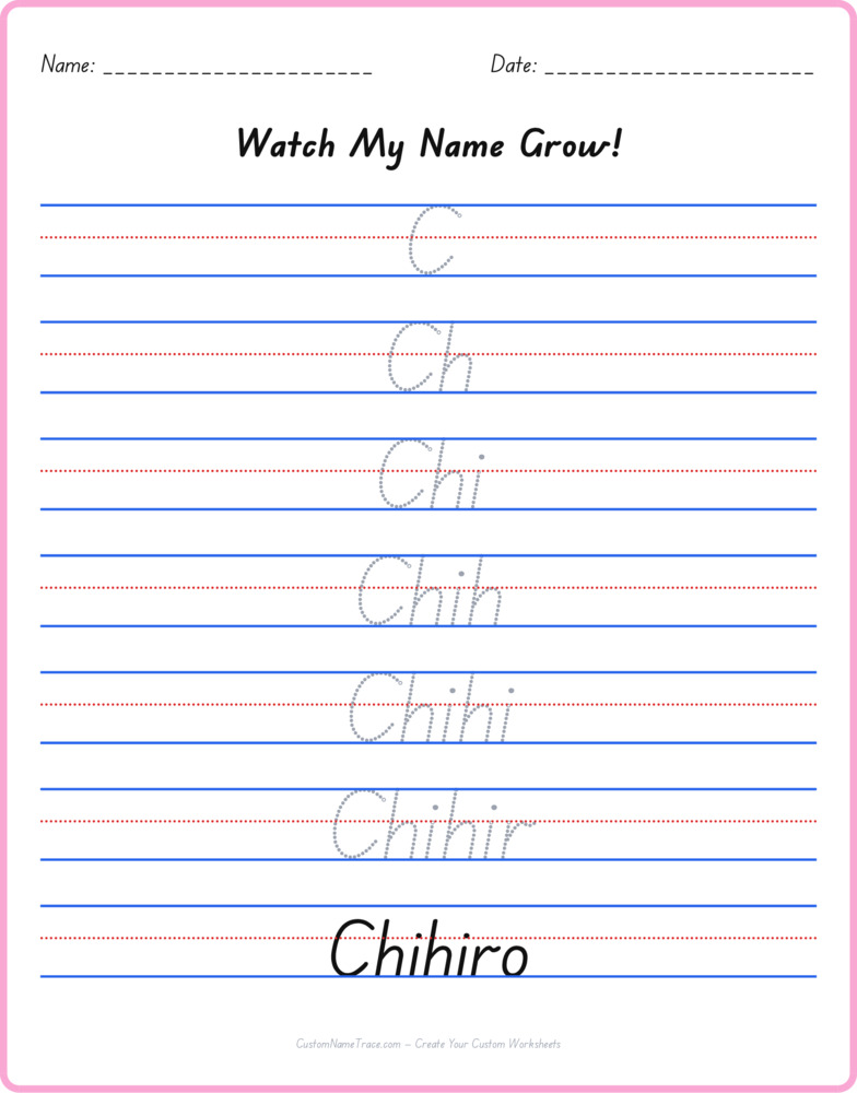 Free Chihiro custom name tracing - pyramid free worksheet