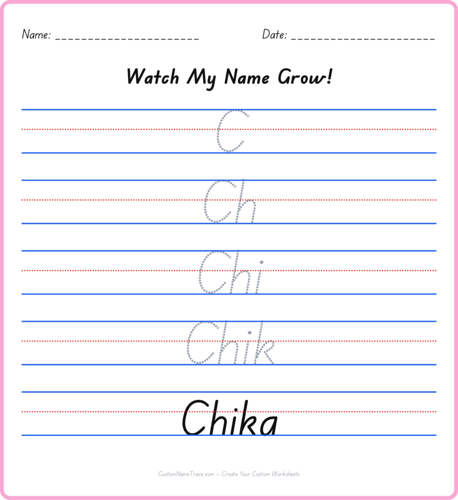 Free Chika custom name tracing - pyramid free worksheet