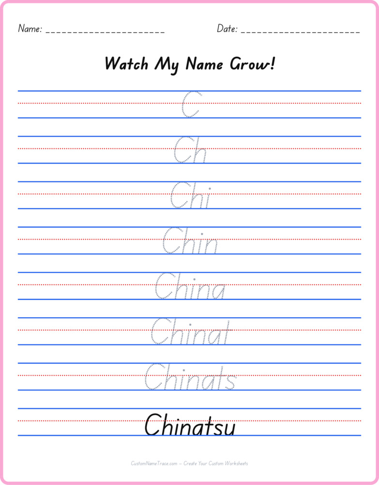 Free Chinatsu custom name tracing - pyramid free worksheet