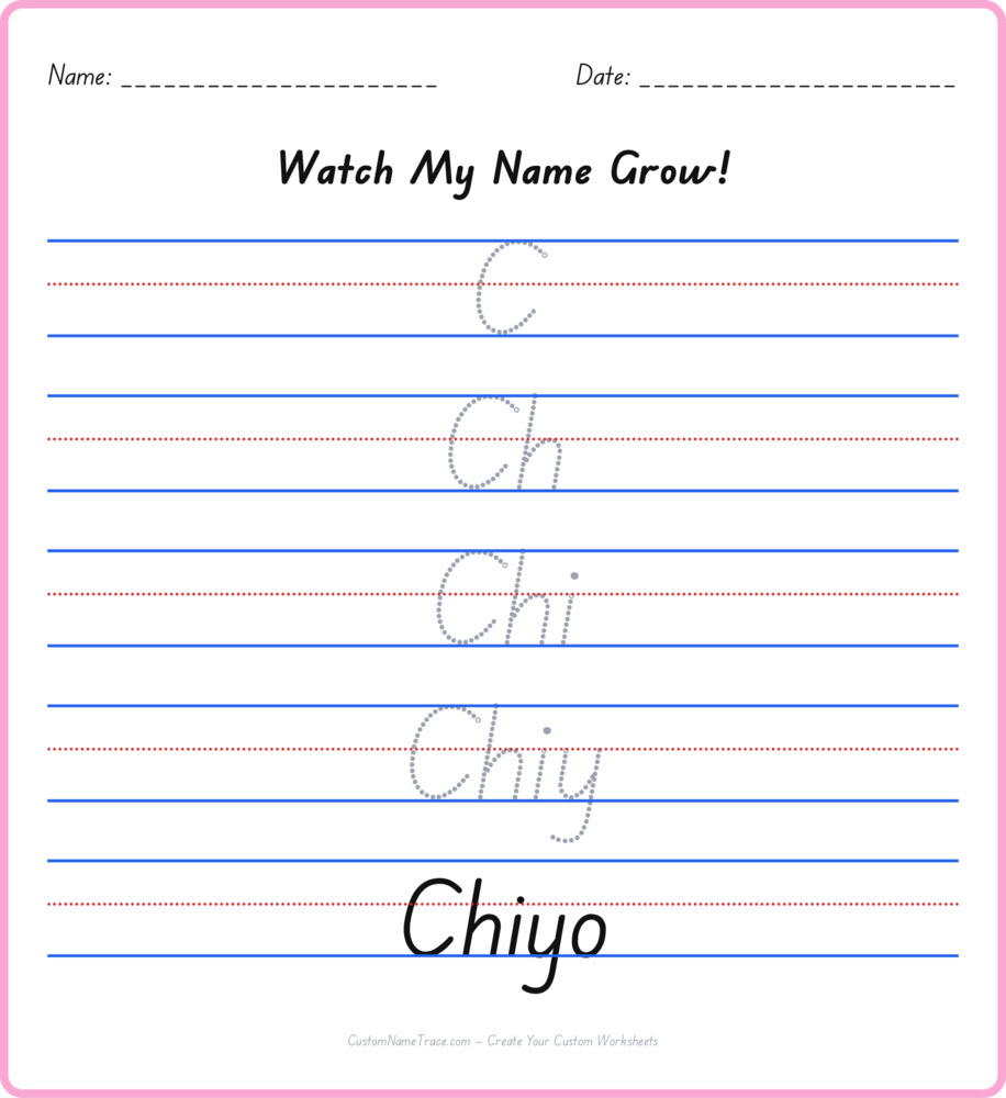 Free Chiyo custom name tracing - pyramid free worksheet