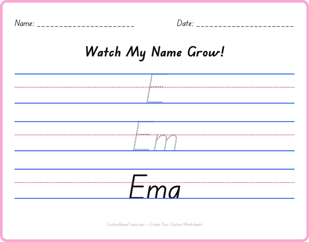 Free Ema custom name tracing - pyramid free worksheet