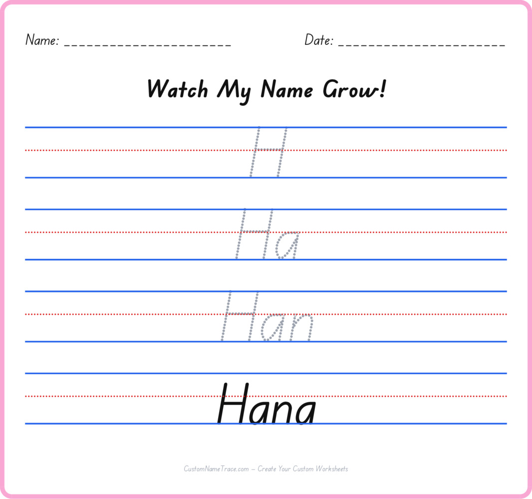 Free Hana custom name tracing - pyramid free worksheet