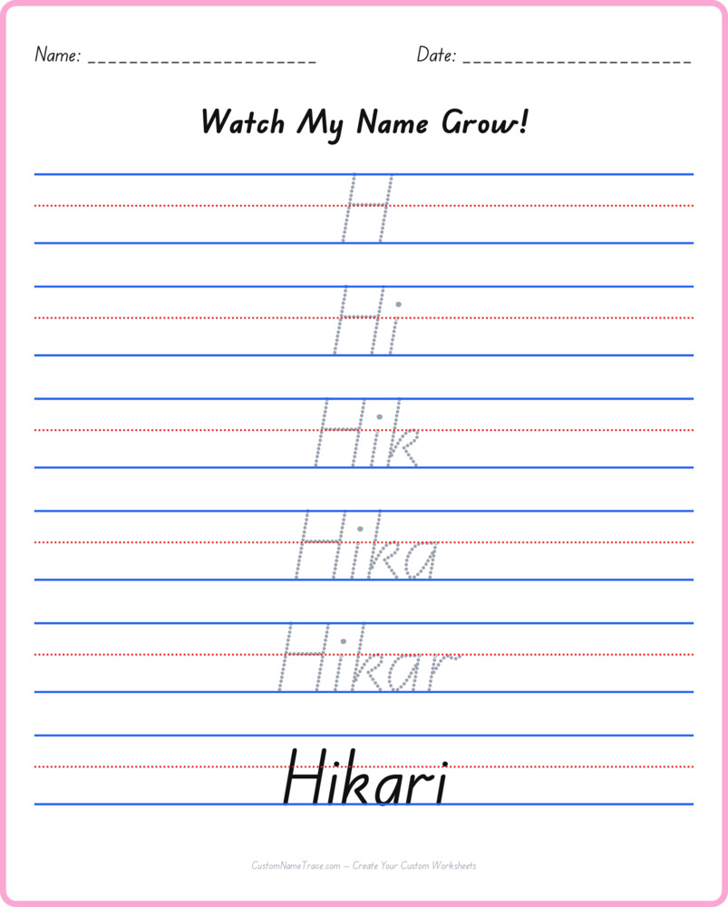 Free Hikari custom name tracing - pyramid free worksheet