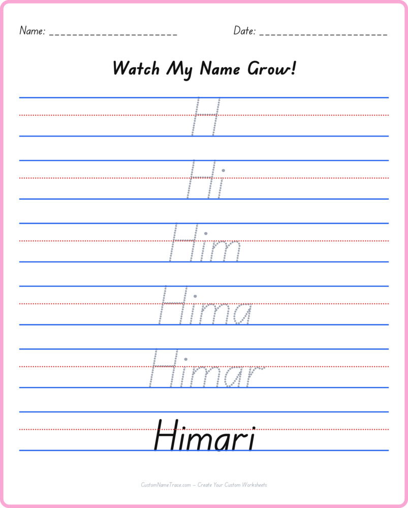 Free Himari custom name tracing - pyramid free worksheet