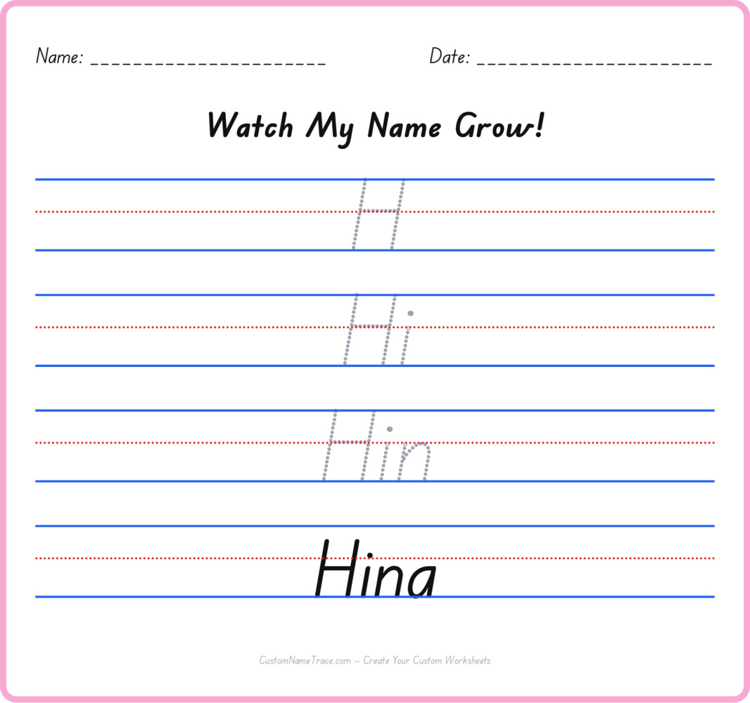 Free Hina custom name tracing - pyramid free worksheet