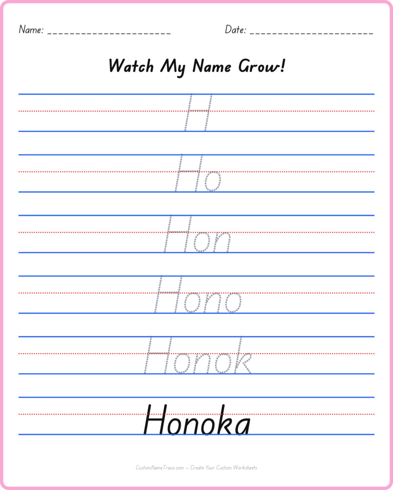 Free Honoka custom name tracing - pyramid free worksheet